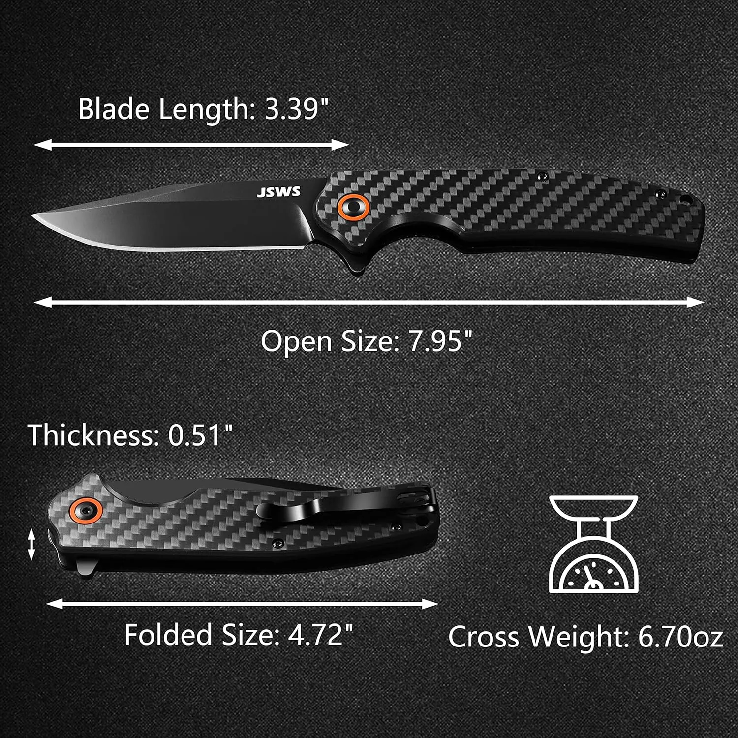 Folding Tactical Pocket Knife Lightweight Carbon Fiber Handle D2 Stainless Steel Blade with Liner Lock 3.38'' EDC Knife is Perfect for Camping Fishing Hiking Survival Makes a Great Gift