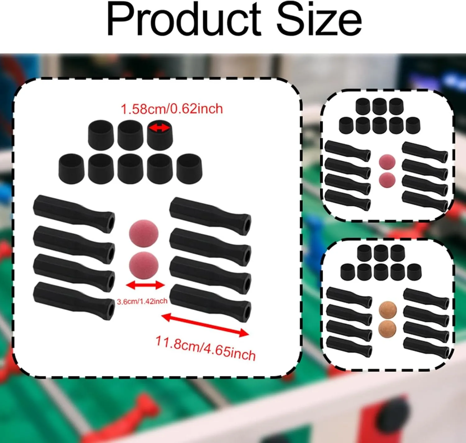 Foosball Table Handles 18Pcs Set Standard Lightweight Mini Table Football Game Replacement Rod End Caps- Orange Ball