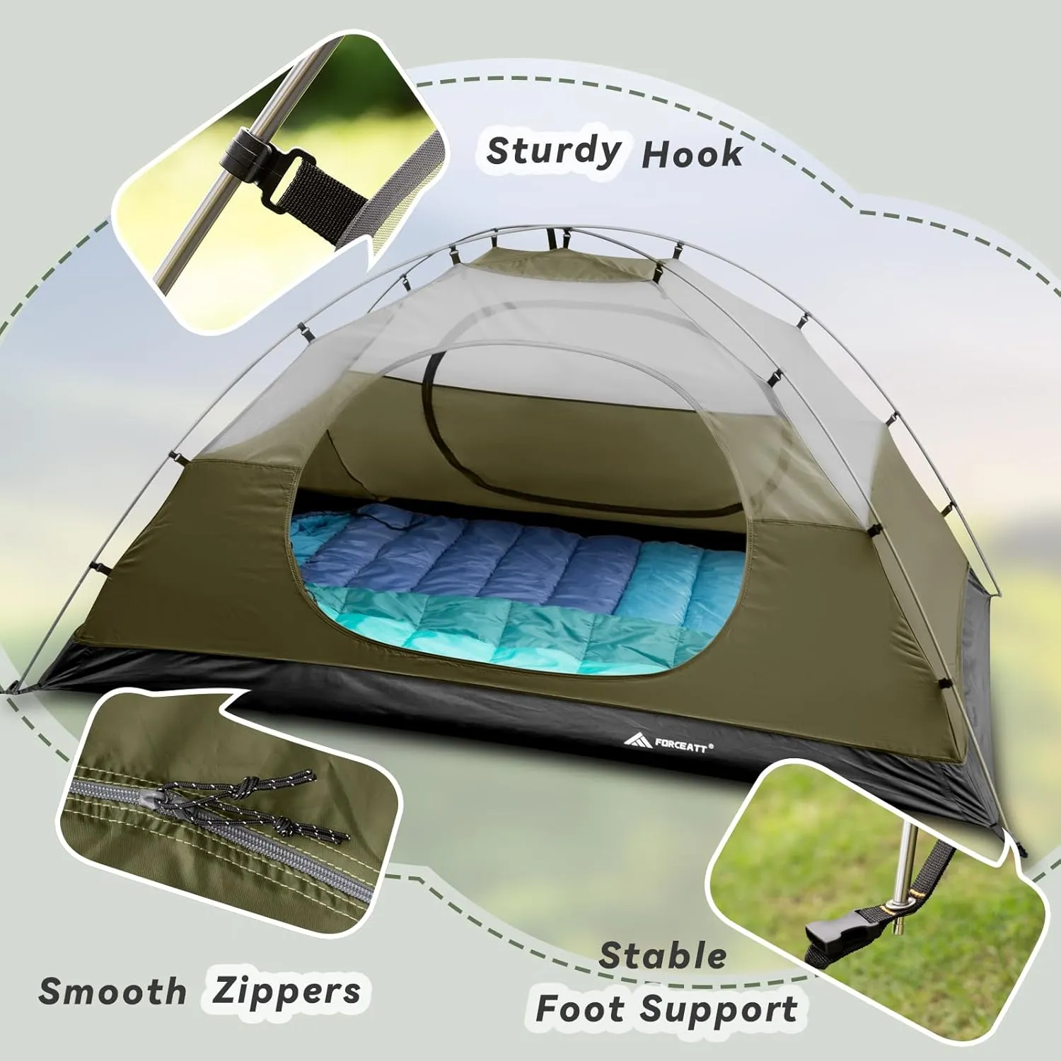 Forceatt Camping Tent 2/3/4 Person, Professional Waterproof & Windproof Lightweight Backpacking Tent Suitable for Outdoor,Hiking,Camping, Mountaineering and Travel