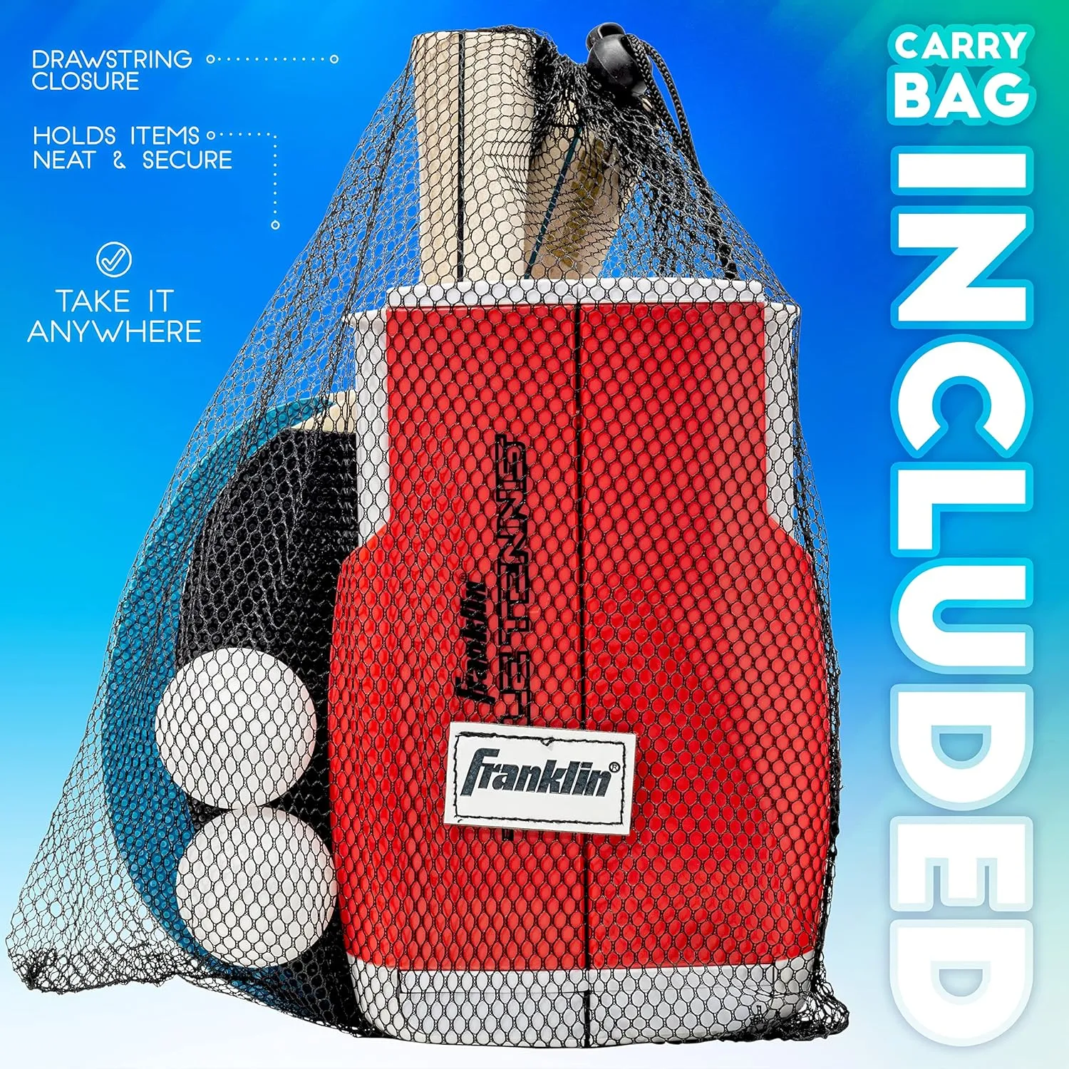 Franklin Sports Table Tennis to Go Portable Ping Pong Set - Table Top Ping Pong Net   (2) Paddles - Ping Pong Balls Included - 2 Players