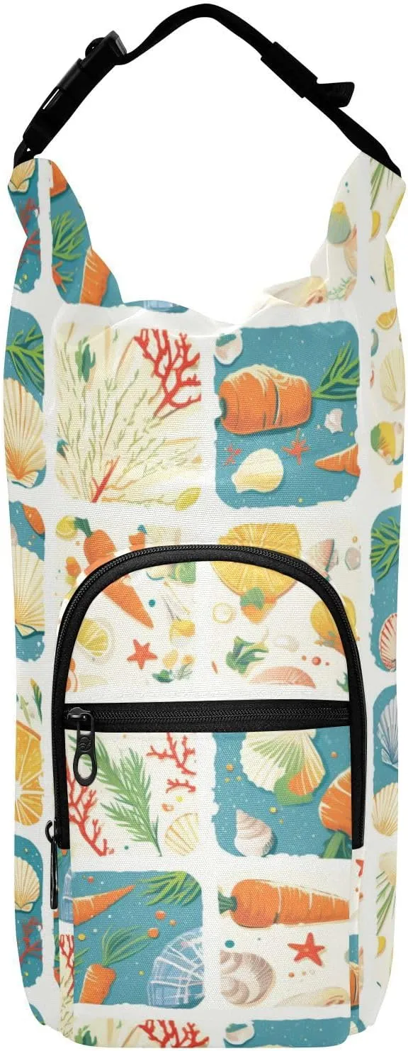 FRODOTGV Funny Carrot Seafood Check Water Bottle Sling Drawstring Backpack with Water Bottle Holder Water Bottle Carrier with Strap Fits 20/24/32/40 oz Bottles
