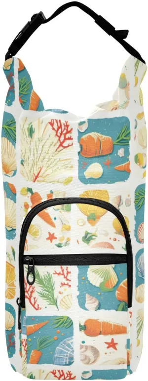 FRODOTGV Funny Carrot Seafood Check Water Bottle Sling Drawstring Backpack with Water Bottle Holder Water Bottle Carrier with Strap Fits 20/24/32/40 oz Bottles