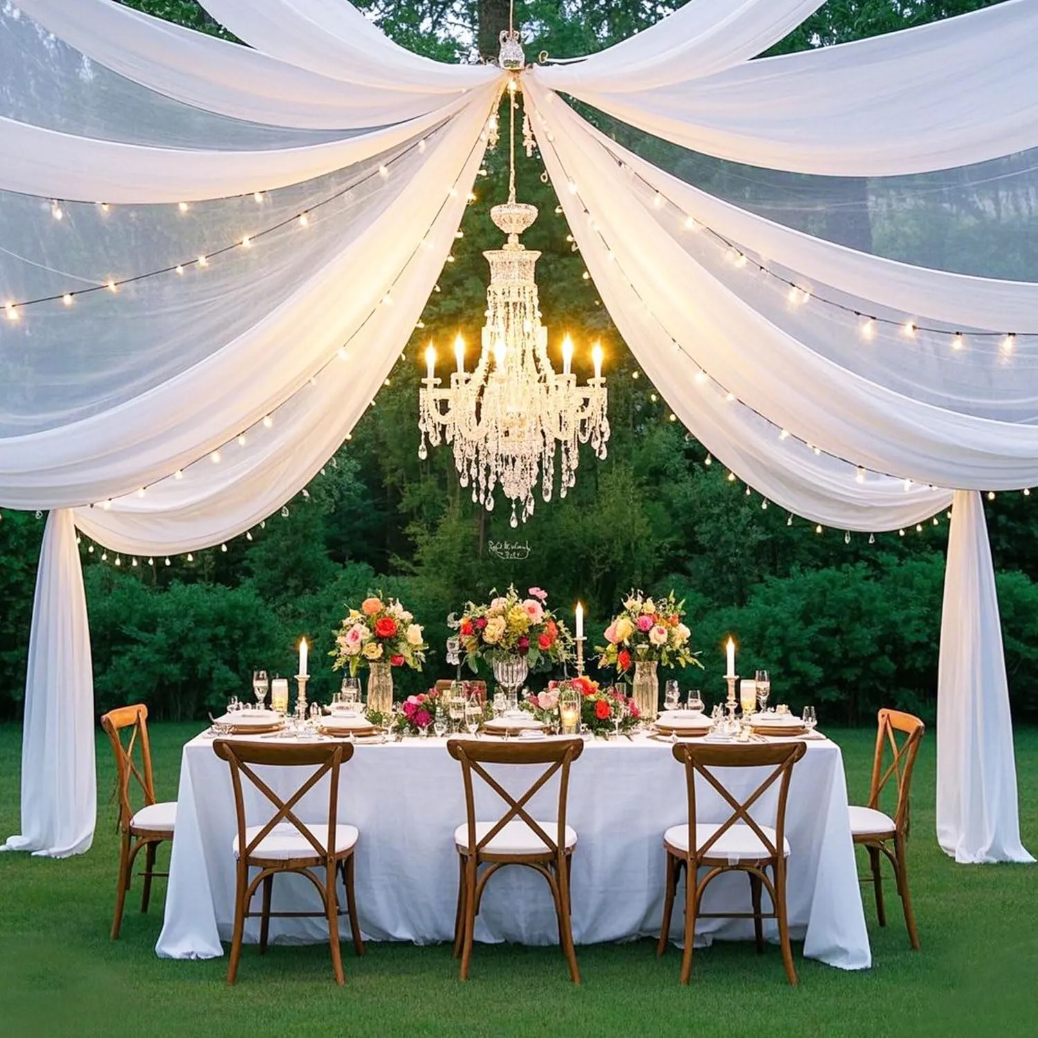 FUHSY White Ceiling Drapes for Wedding Arch Draping Fabric 4 Panels 5x20FT Chiffon Wedding Arch Drapes Sheer Bed Canopy Curtains Wedding Backdrops for Reception Ceremony Swag Arbor Archway Tent Drapes