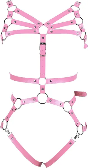 Full Cage Leather Body Harness Lingerie Punk Womens Hollow Out Harajuku Garter Belt Set Gothic Adjustable Size Halloween Rave
