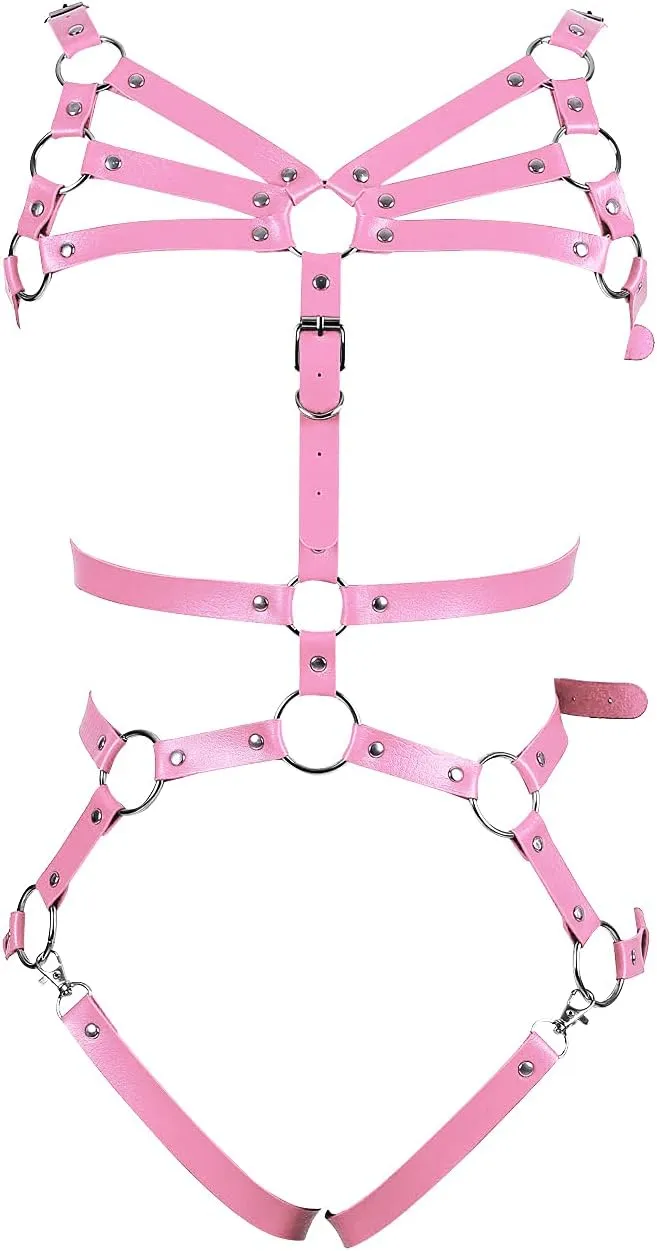 Full Cage Leather Body Harness Lingerie Punk Womens Hollow Out Harajuku Garter Belt Set Gothic Adjustable Size Halloween Rave