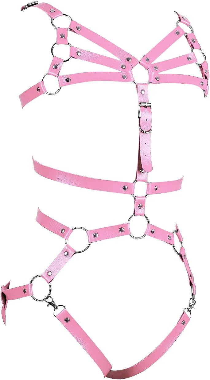 Full Cage Leather Body Harness Lingerie Punk Womens Hollow Out Harajuku Garter Belt Set Gothic Adjustable Size Halloween Rave