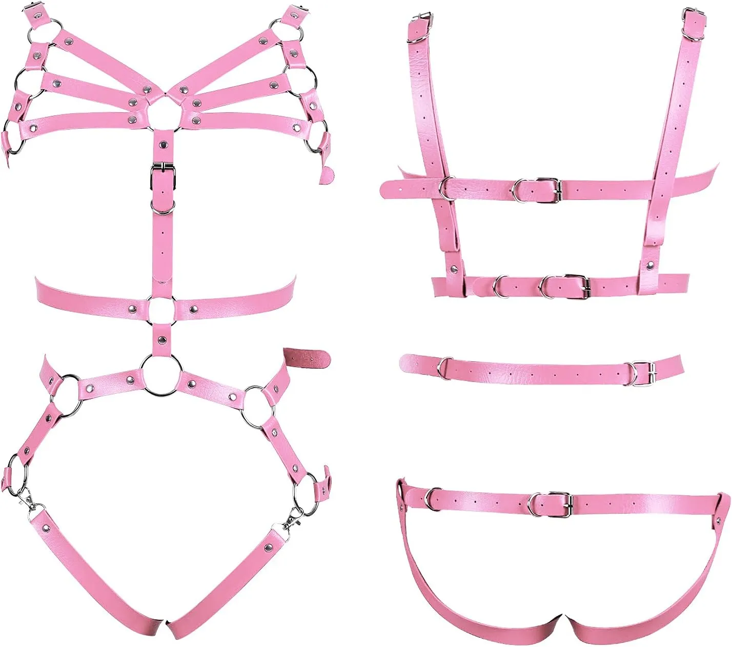 Full Cage Leather Body Harness Lingerie Punk Womens Hollow Out Harajuku Garter Belt Set Gothic Adjustable Size Halloween Rave