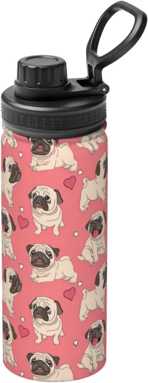 Funny Cartoon Pug Puppy Dog Sports Insulated Water Bottle - Premium 18 oz. Stainless Steel Hydration Bottle for Outdoor Enthusiasts