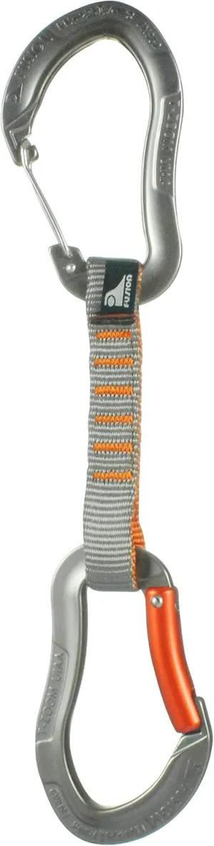 Fusion Climb 11cm Quickdraw with Techno Zoom Bent Gate Carabineer, Gray/Orange