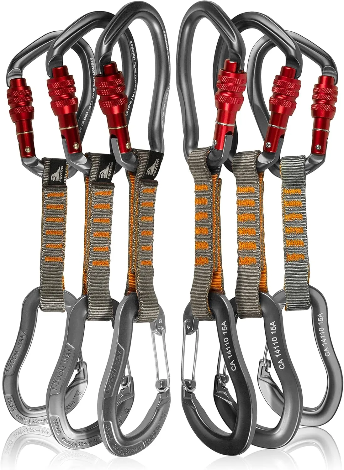 Fusion Climb 6-Pack 11cm Quickdraw Set with Techno Wave Screw Gate Carabineer/Techno, Burgundy/Gray
