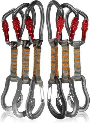 Fusion Climb 6-Pack 11cm Quickdraw Set with Techno Wave Screw Gate Carabineer/Techno, Burgundy/Gray