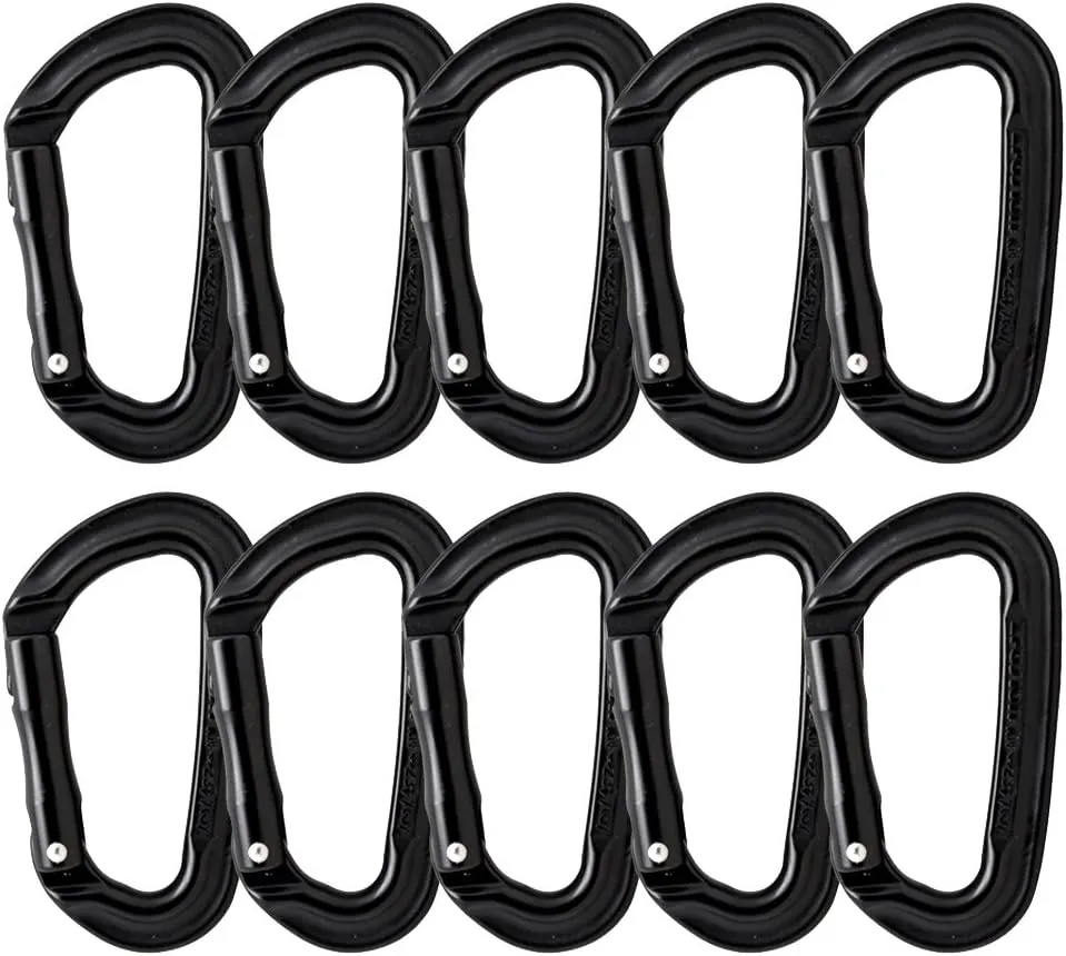 Fusion Climb Contigua II Military Color Edition Grooved Straight Gate Key Nose Carabineer (10 Pack), Black