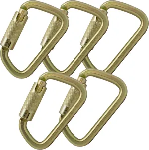 Fusion Climb Tacoma Steel Triple Lock with Key Nose Modified D-Shaped High Strength Carabineer (5 Pack), Gold