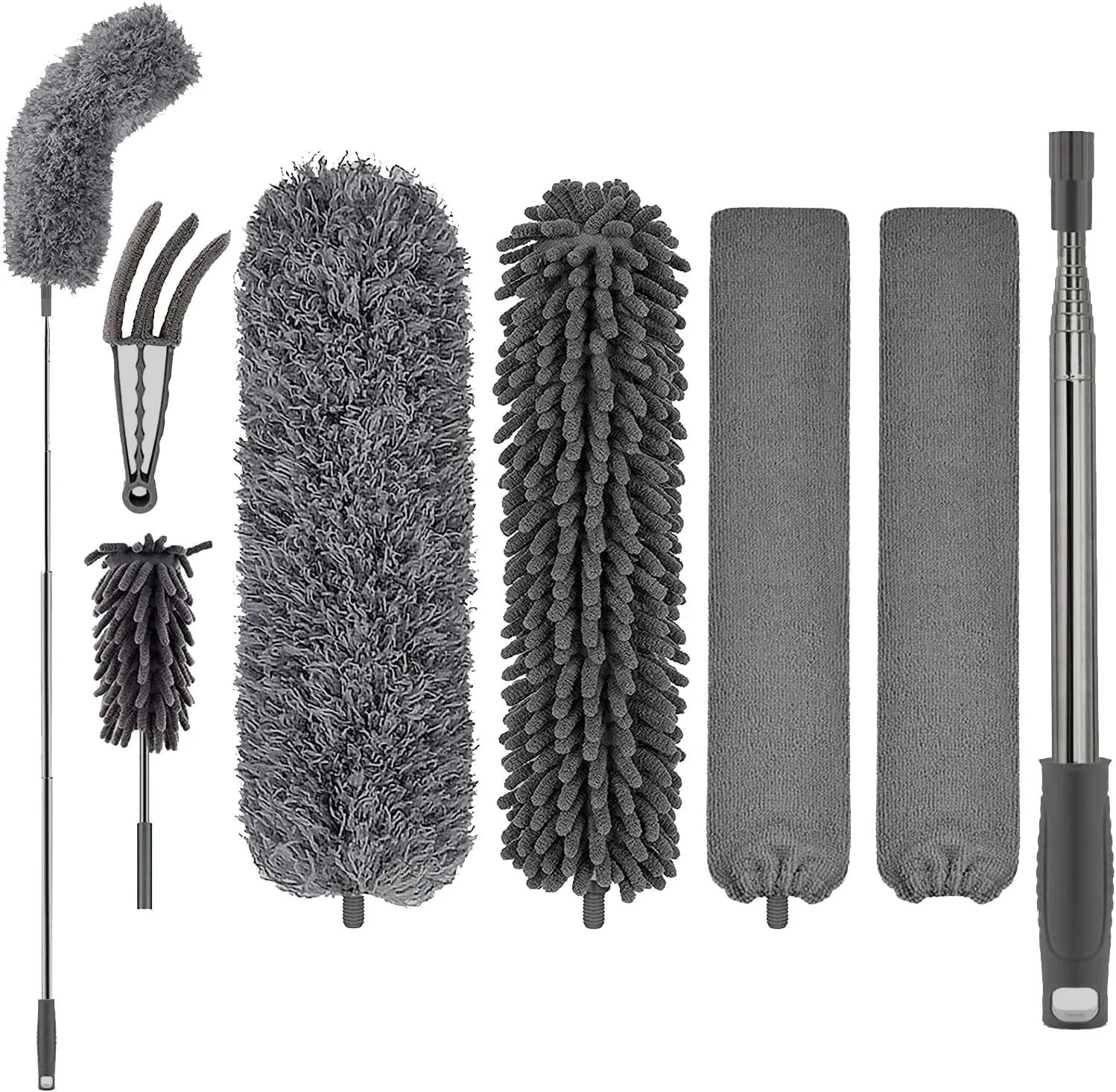 FUUNSOO Microfiber Feather Duster Set,with Extension Pole 30-100 Inches,Retractable Gap Ceiling Fan Cleaner Duster Brush Cleaner for Cleaning Cobweb,High Ceiling,Blinds, Furniture