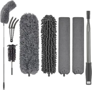 FUUNSOO Microfiber Feather Duster Set,with Extension Pole 30-100 Inches,Retractable Gap Ceiling Fan Cleaner Duster Brush Cleaner for Cleaning Cobweb,High Ceiling,Blinds, Furniture