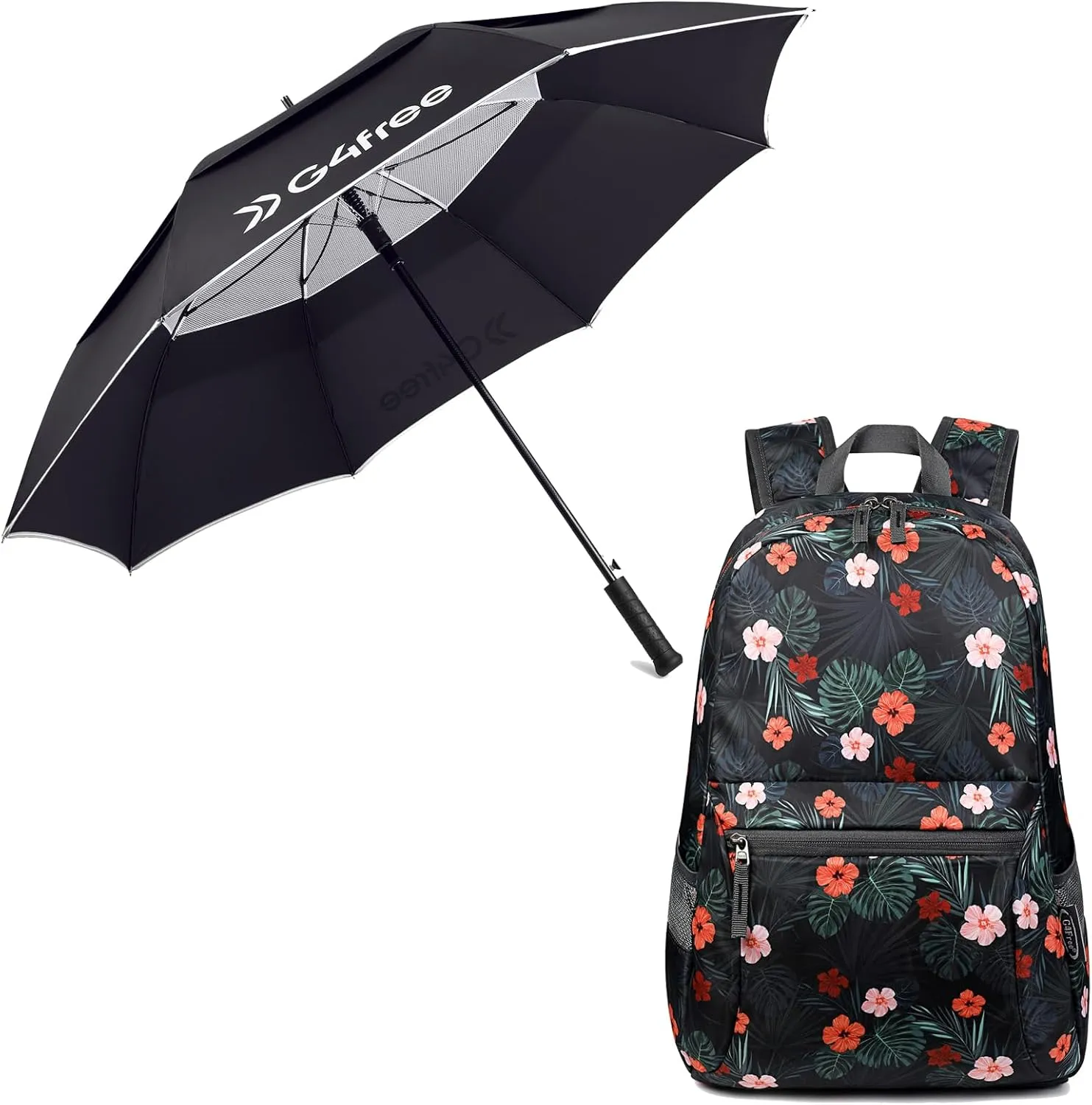 G4Free 62" Lightweight Large Golf Umbrella Double Canopy Vented with Reflective Strip Carbon Fiber Frame  20L Lightweight Packable Backpack Travel Hiking Daypack