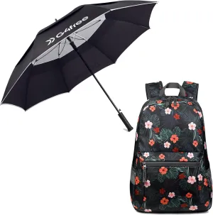 G4Free 62" Lightweight Large Golf Umbrella Double Canopy Vented with Reflective Strip Carbon Fiber Frame  20L Lightweight Packable Backpack Travel Hiking Daypack