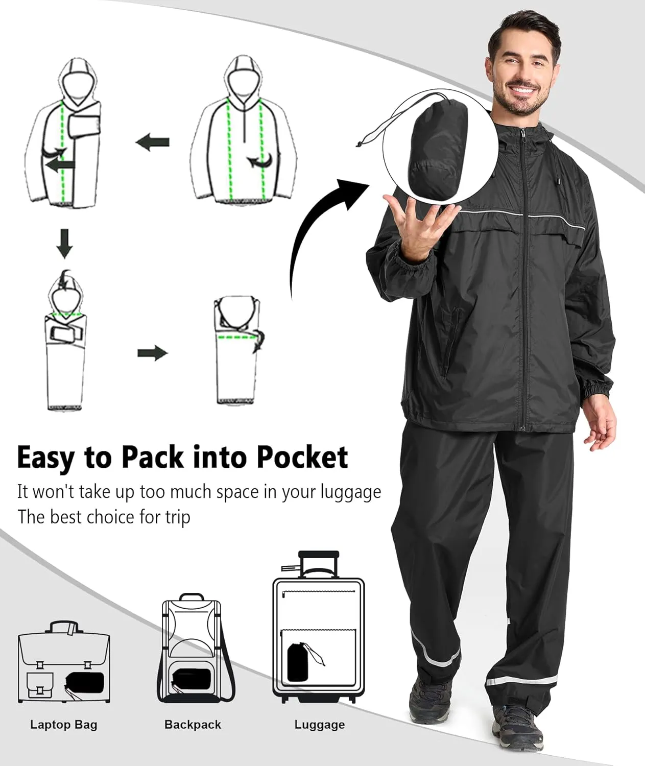 GEEK LIGHTING Mens Waterproof Hooded Rain Jacket Lightweight Raincoat for Outdoor Hiking Running Travel