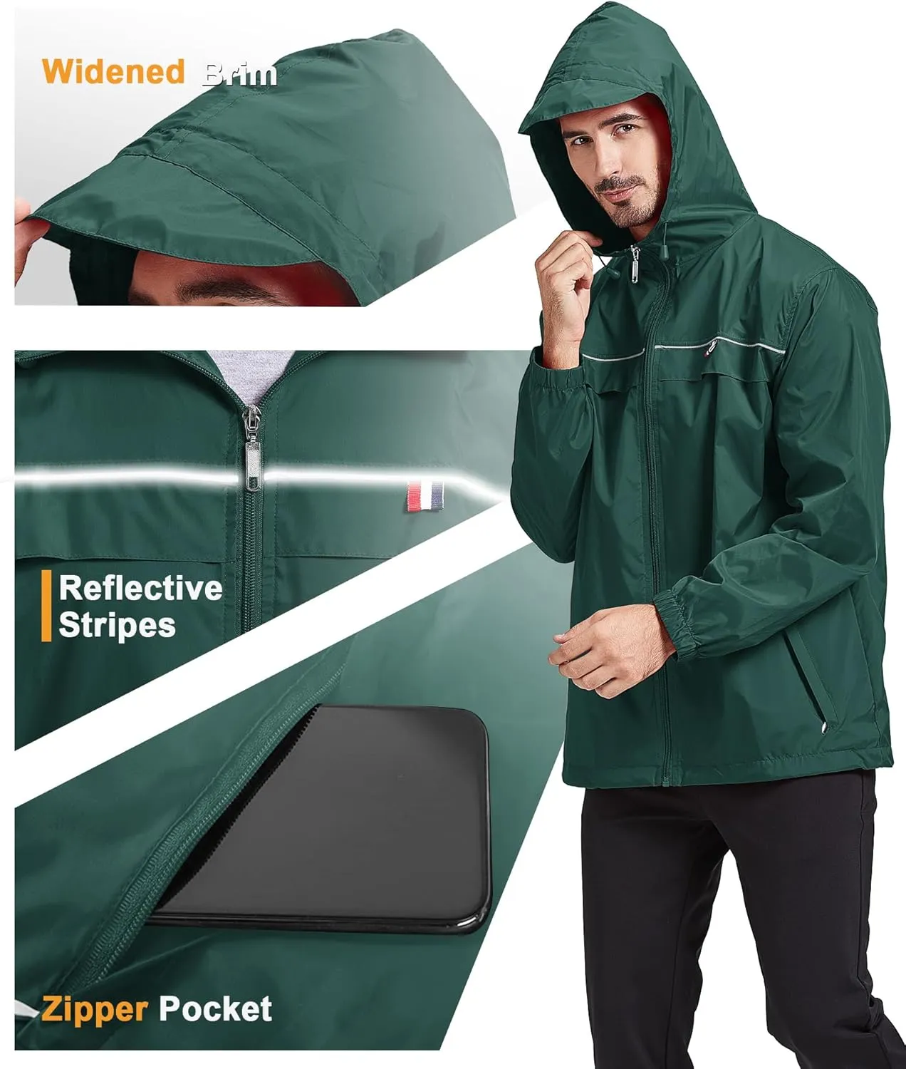 GEEK LIGHTING Mens Waterproof Hooded Rain Jacket Lightweight Raincoat for Outdoor Hiking Running Travel