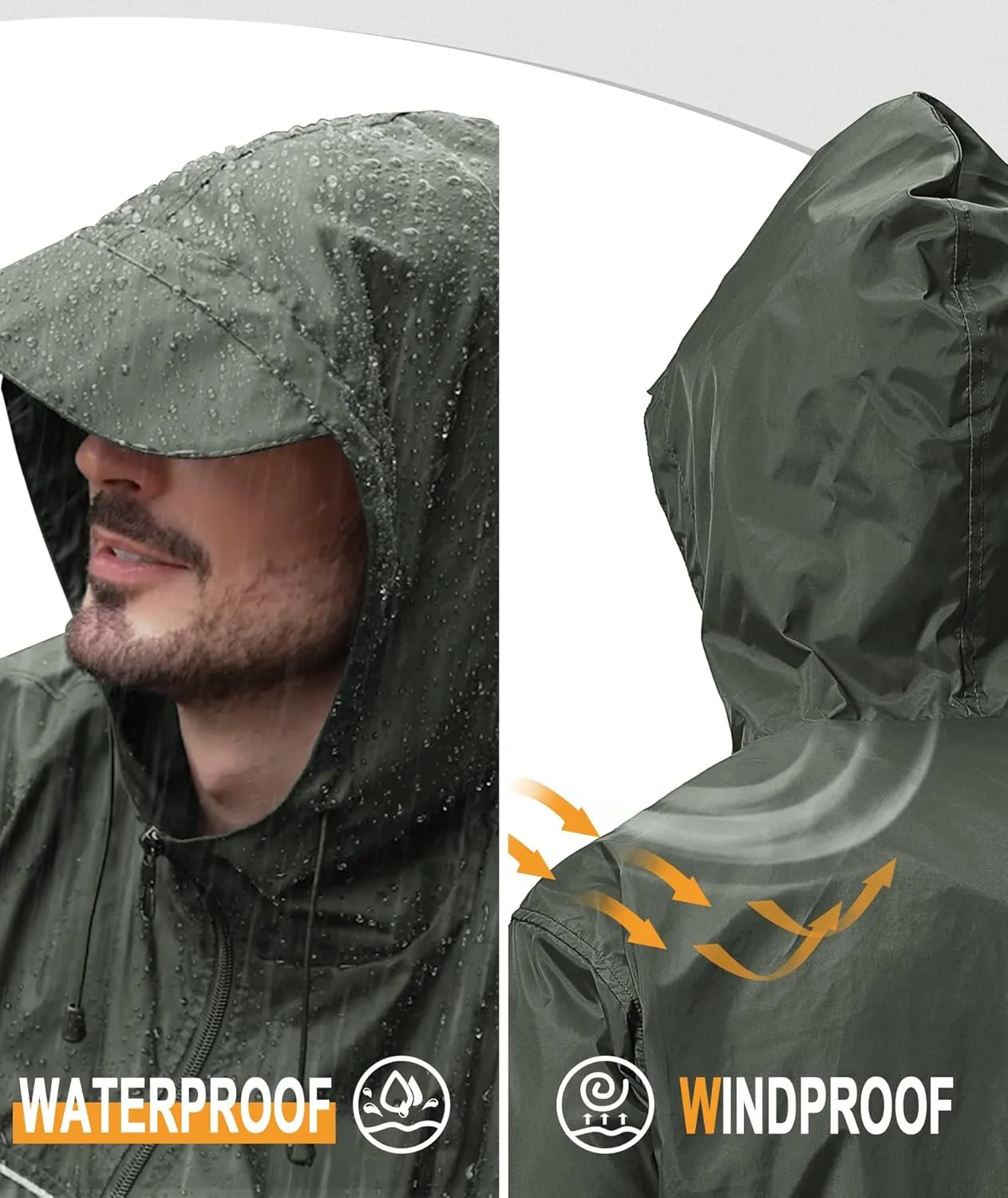 GEEK LIGHTING Mens Waterproof Hooded Rain Jacket Lightweight Raincoat for Outdoor Hiking Running Travel