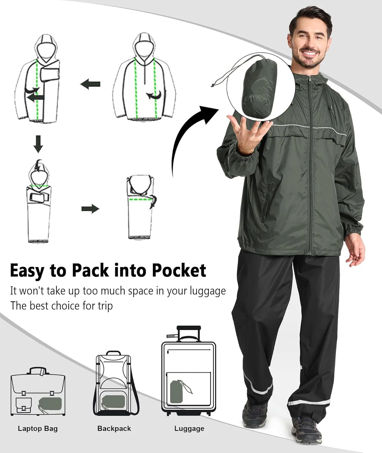 GEEK LIGHTING Mens Waterproof Hooded Rain Jacket Lightweight Raincoat for Outdoor Hiking Running Travel