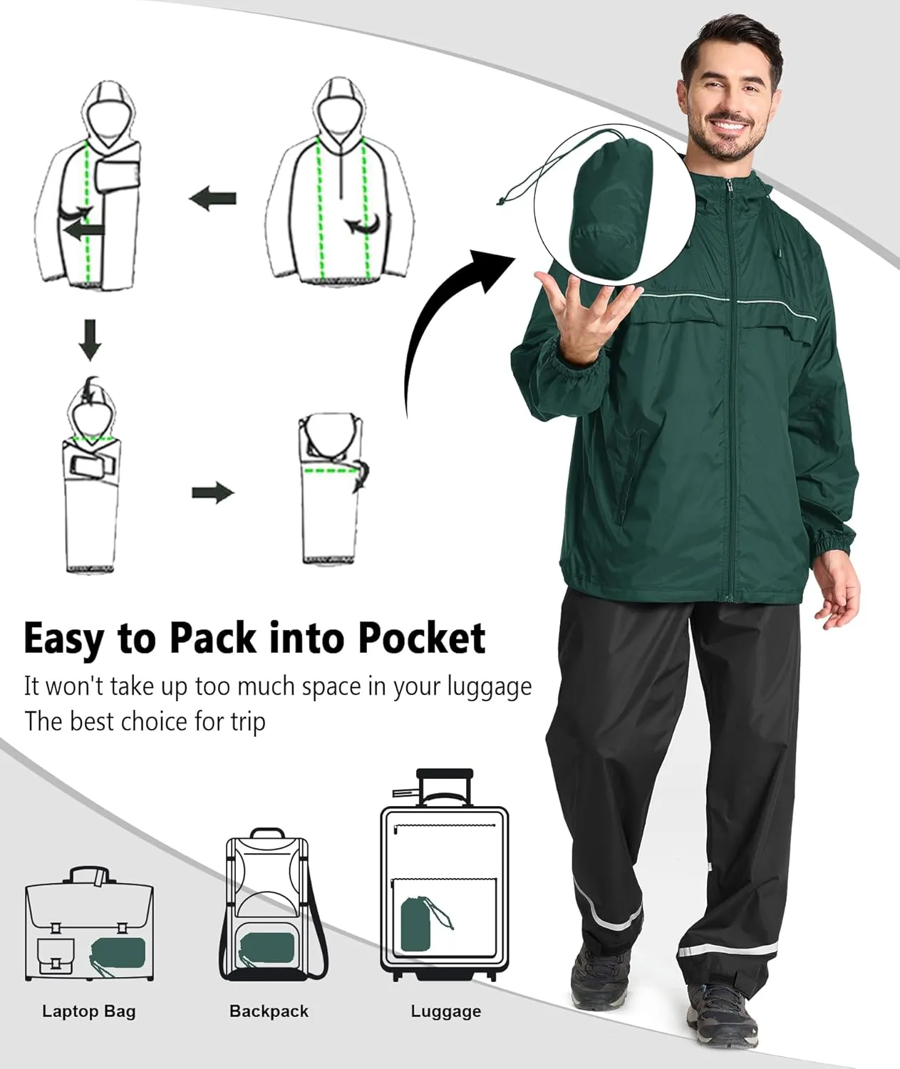 GEEK LIGHTING Mens Waterproof Hooded Rain Jacket Lightweight Raincoat for Outdoor Hiking Running Travel