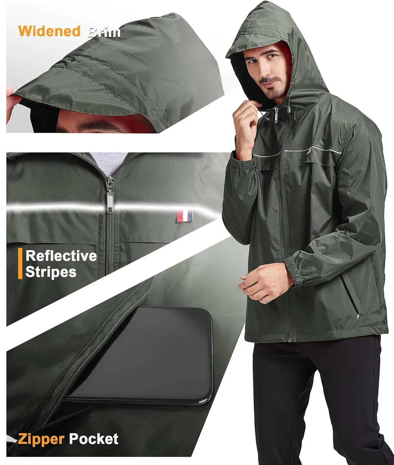 GEEK LIGHTING Mens Waterproof Hooded Rain Jacket Lightweight Raincoat for Outdoor Hiking Running Travel