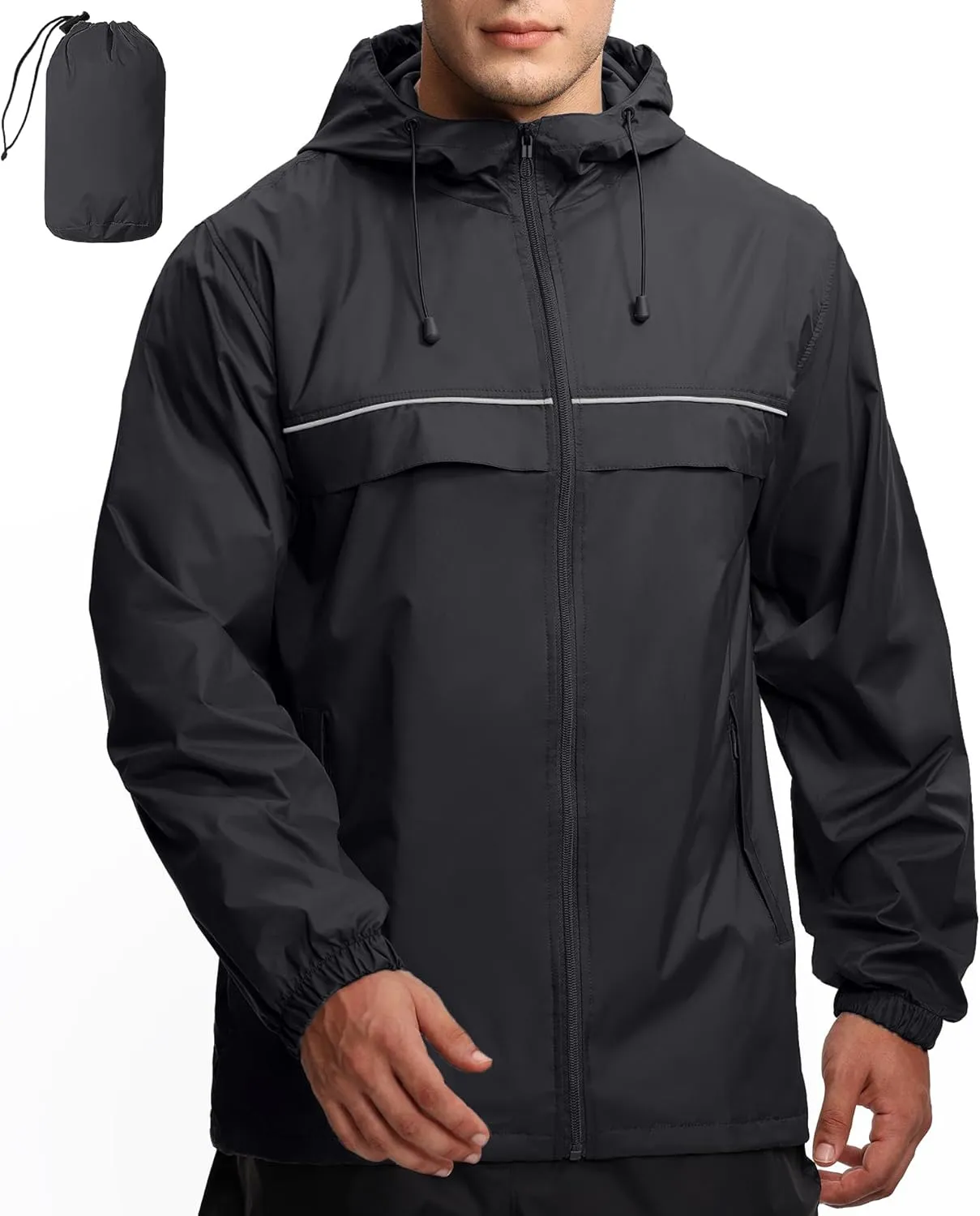 GEEK LIGHTING Mens Waterproof Hooded Rain Jacket Lightweight Raincoat for Outdoor Hiking Running Travel