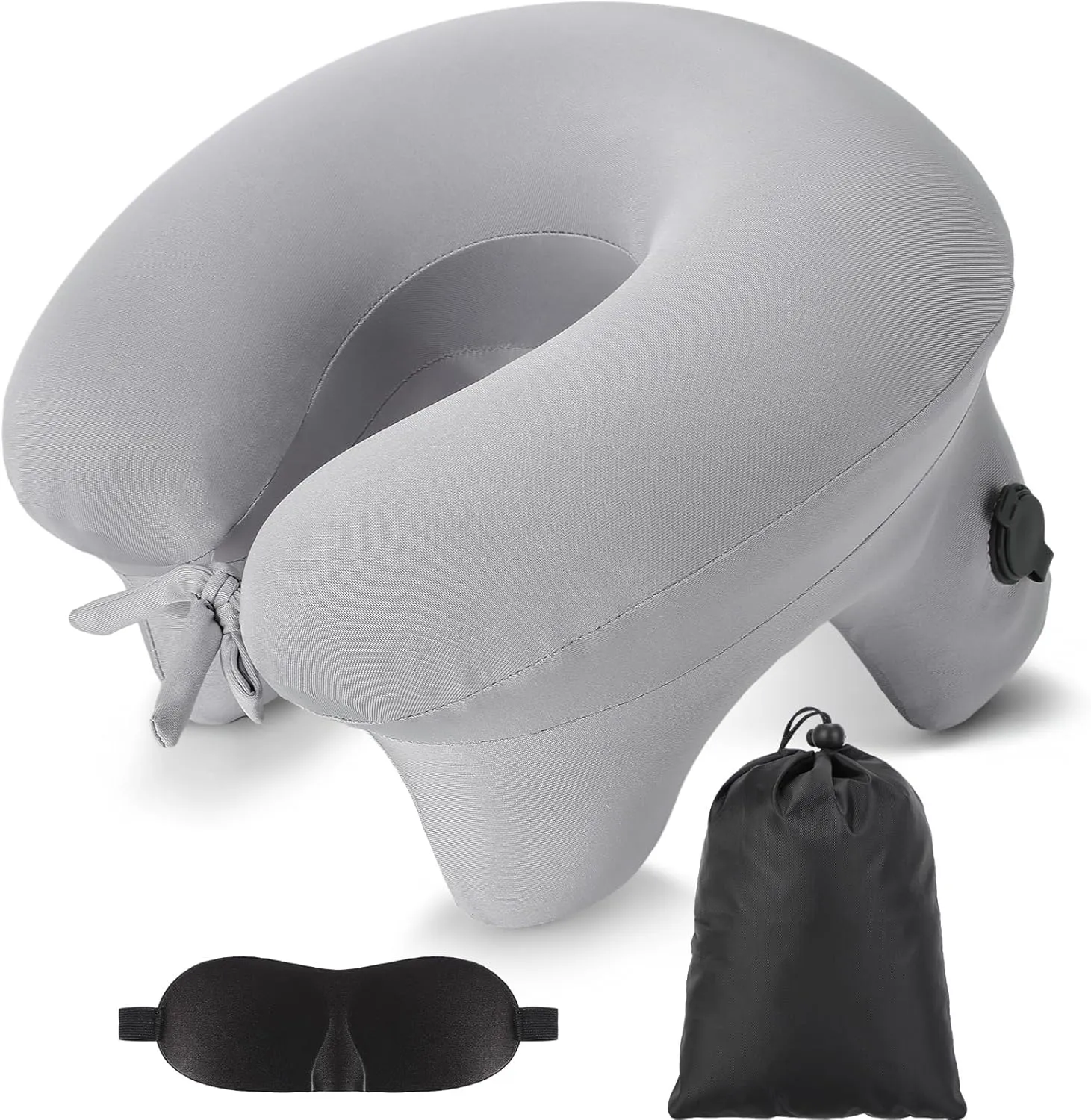 Geelin Inflatable Travel Pillow for Airplane Lightweight Table Inflatable Neck Supports Head and Chin with Compact Bag and Blindfold U Shaped Pillow for Traveling, Train, Car, Office Table(Grey)