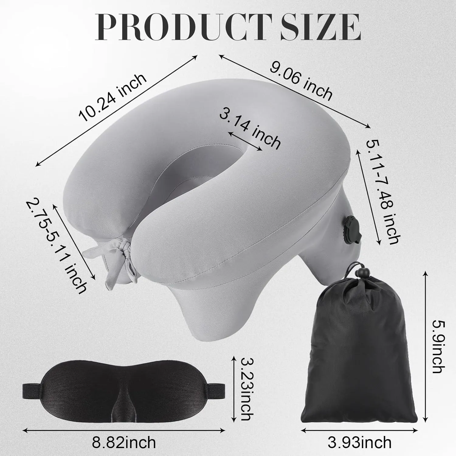 Geelin Inflatable Travel Pillow for Airplane Lightweight Table Inflatable Neck Supports Head and Chin with Compact Bag and Blindfold U Shaped Pillow for Traveling, Train, Car, Office Table(Grey)