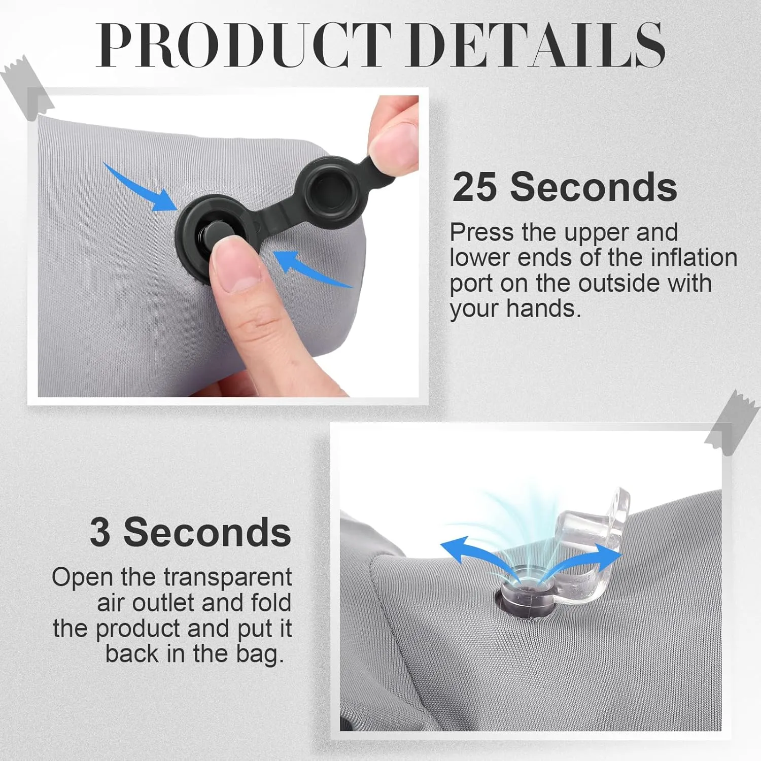 Geelin Inflatable Travel Pillow for Airplane Lightweight Table Inflatable Neck Supports Head and Chin with Compact Bag and Blindfold U Shaped Pillow for Traveling, Train, Car, Office Table(Grey)