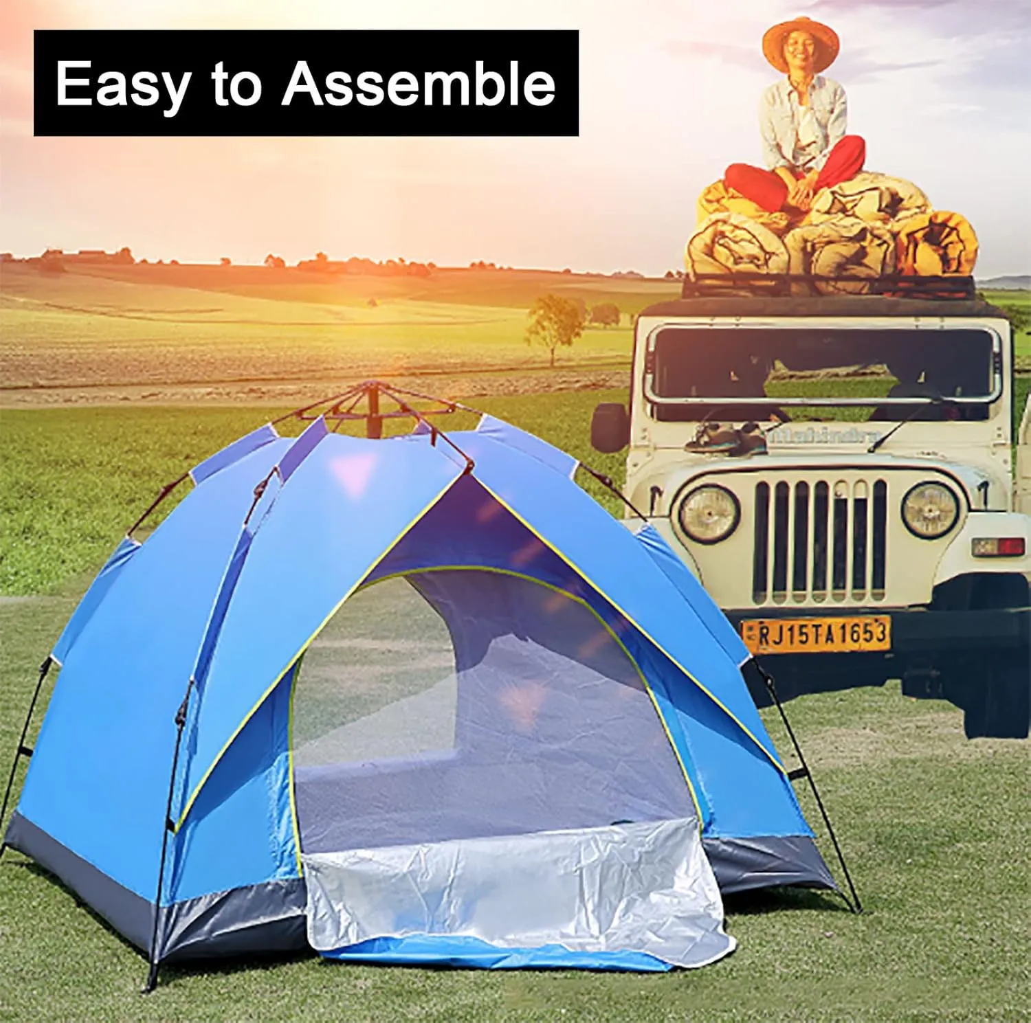Generic 2/3/4 Person Instant Camping Tent with Carrying Bag,Easy Set Up Portable Dome Family Tent,Waterproof Lightweight Outdoor Tent for Backpacking, Hiking or Beach
