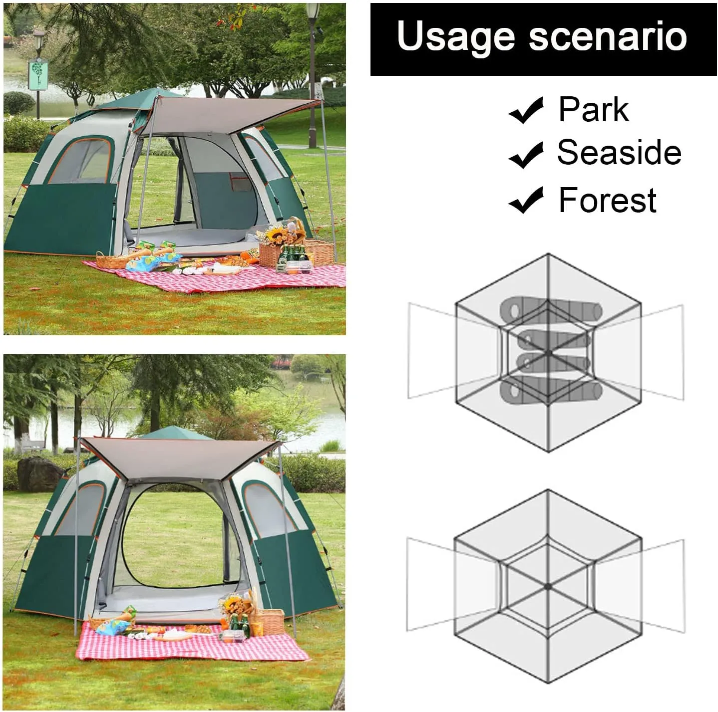 Generic Instant Pop Up Large Tent for 3~8 Person,Family Cabin Tents,2 Doors and 2 Windows with Mesh,Waterproof,Big Tent for Outdoor,Picnic,Camping,Family,Friends Gathering