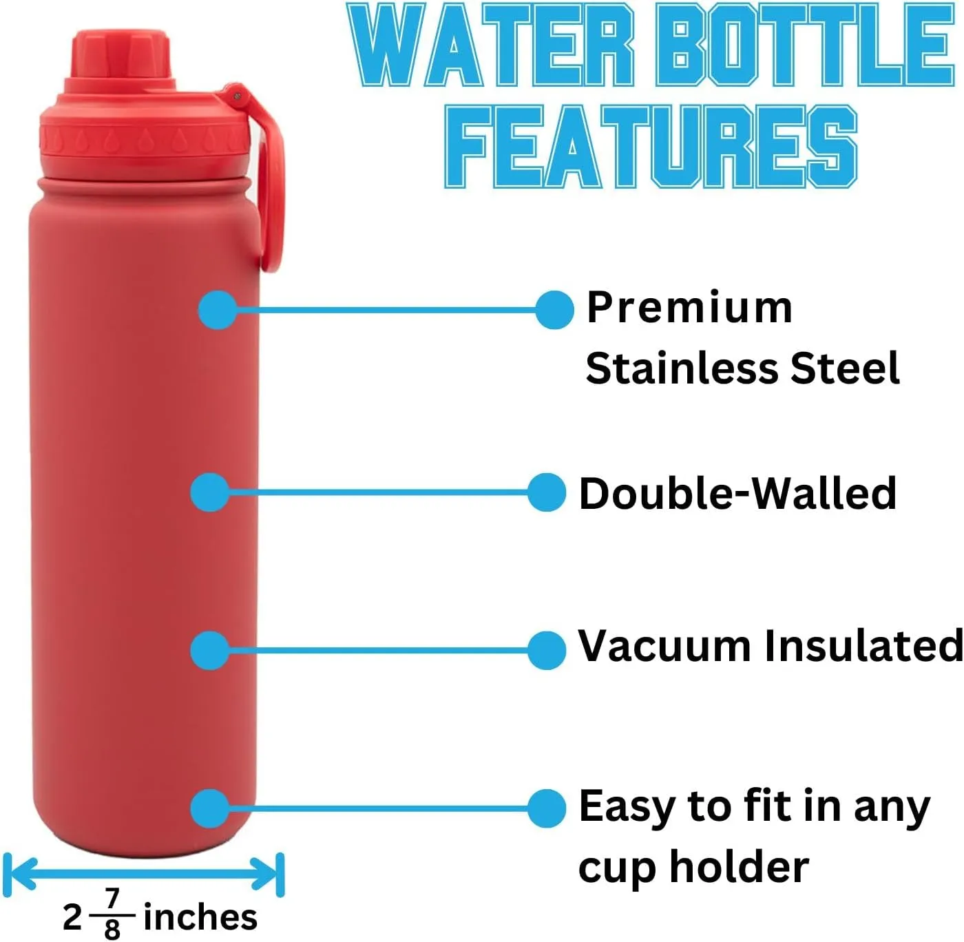 Georgia Water Bottle - Red Double Walled Stainless Steel 24 oz Keeps Drinks Cold or Hot