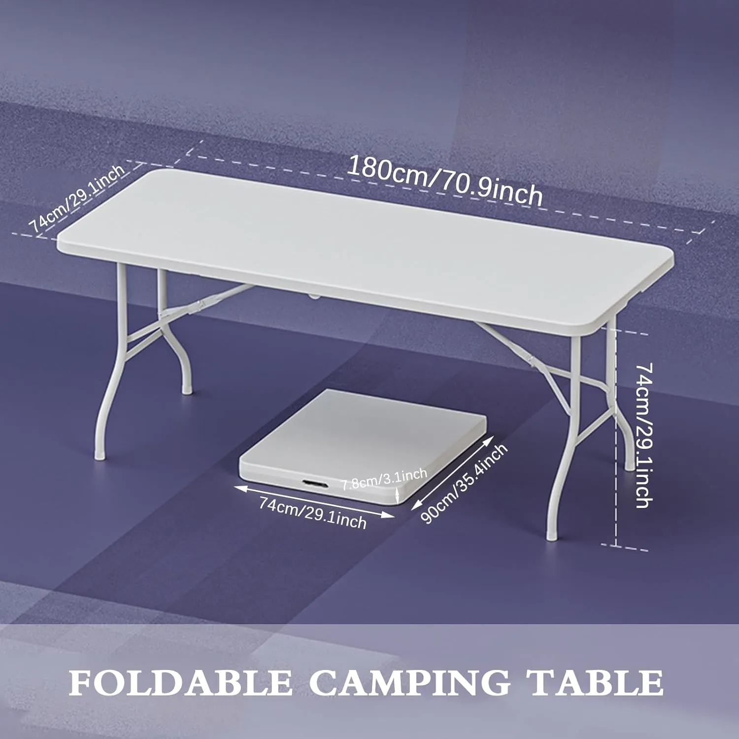 GeRRiT Plastic Folding Tables Outdoor Camping Table, Portable Long Foldable Table with Carrying Handle, Fold-in-Half Picnic Table Rectangular for Wedding Camping Dining Party