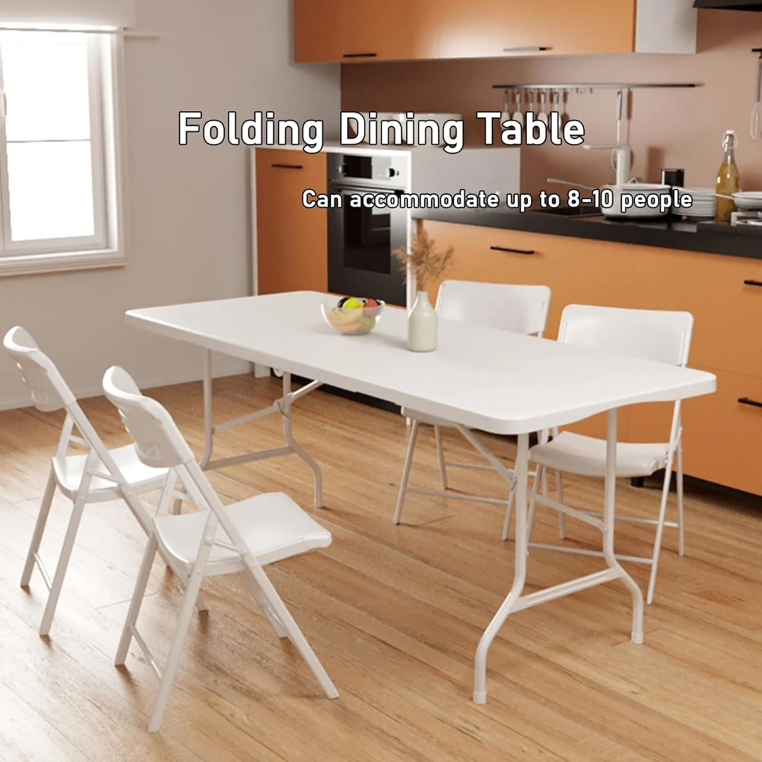 GeRRiT Plastic Folding Tables Outdoor Camping Table, Portable Long Foldable Table with Carrying Handle, Fold-in-Half Picnic Table Rectangular for Wedding Camping Dining Party