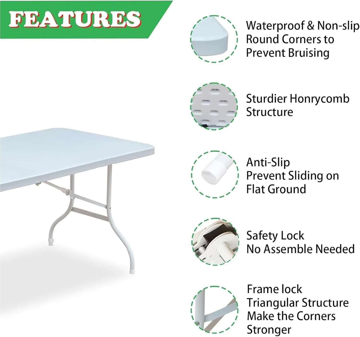 GeRRiT Plastic Folding Tables Outdoor Camping Table, Portable Long Foldable Table with Carrying Handle, Fold-in-Half Picnic Table Rectangular for Wedding Camping Dining Party