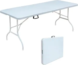 GeRRiT Plastic Folding Tables Outdoor Camping Table, Portable Long Foldable Table with Carrying Handle, Fold-in-Half Picnic Table Rectangular for Wedding Camping Dining Party