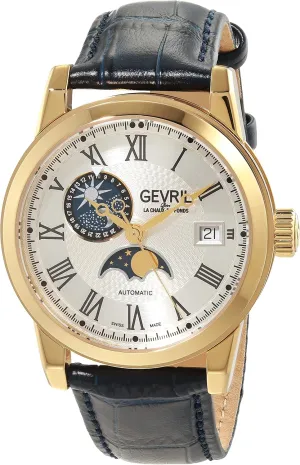 Gevril Men's Madison Swiss Automatic Date and Moon Phase Watch, Genuine Leather Strap