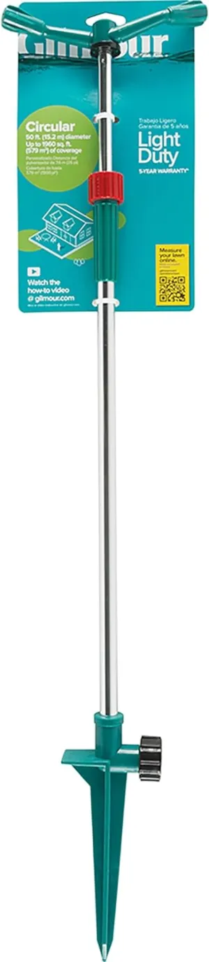 Gilmour Medium Coverage Elevated Sprinkler, Garden Sprinkler on Telescoping Pole, 360 Degree Garden Watering System