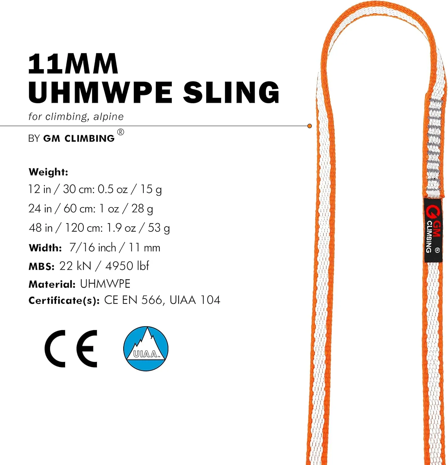 GM CLIMBING 11mm UHMWPE Sling Runner 22kN CE UIAA Certified