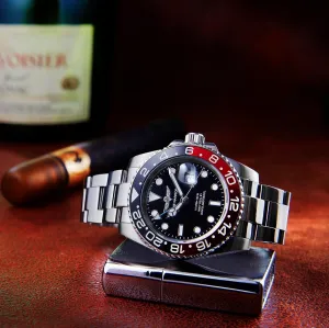 GMT Master Automatic Watches for Men, Stainless Steel Watch, Water Resistant Watches, Ceramic Rotating Bezel, Luminous, Sapphire Glass