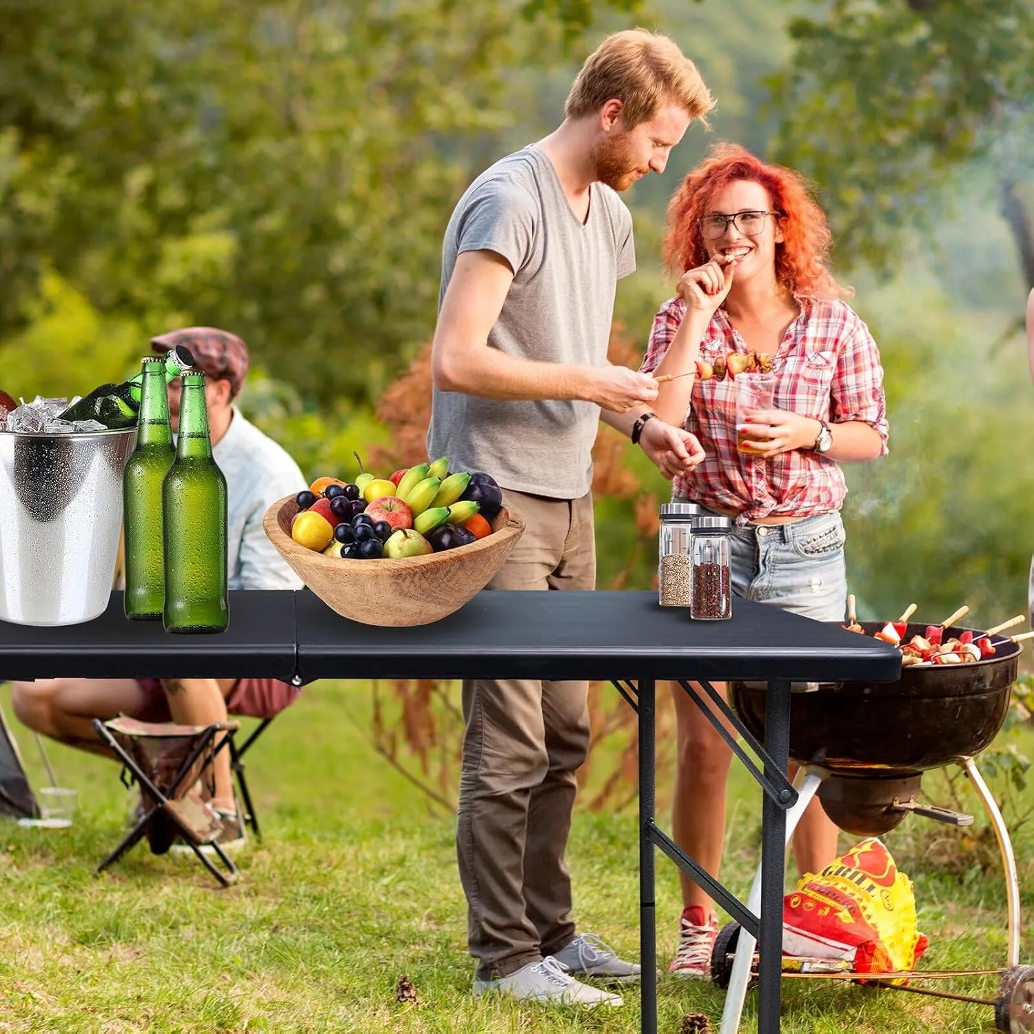 Gocamptoo Folding Table,4ft Indoor Outdoor Heavy Duty Portable Folding Square Plastic Dining Table w/Handle (Balck)