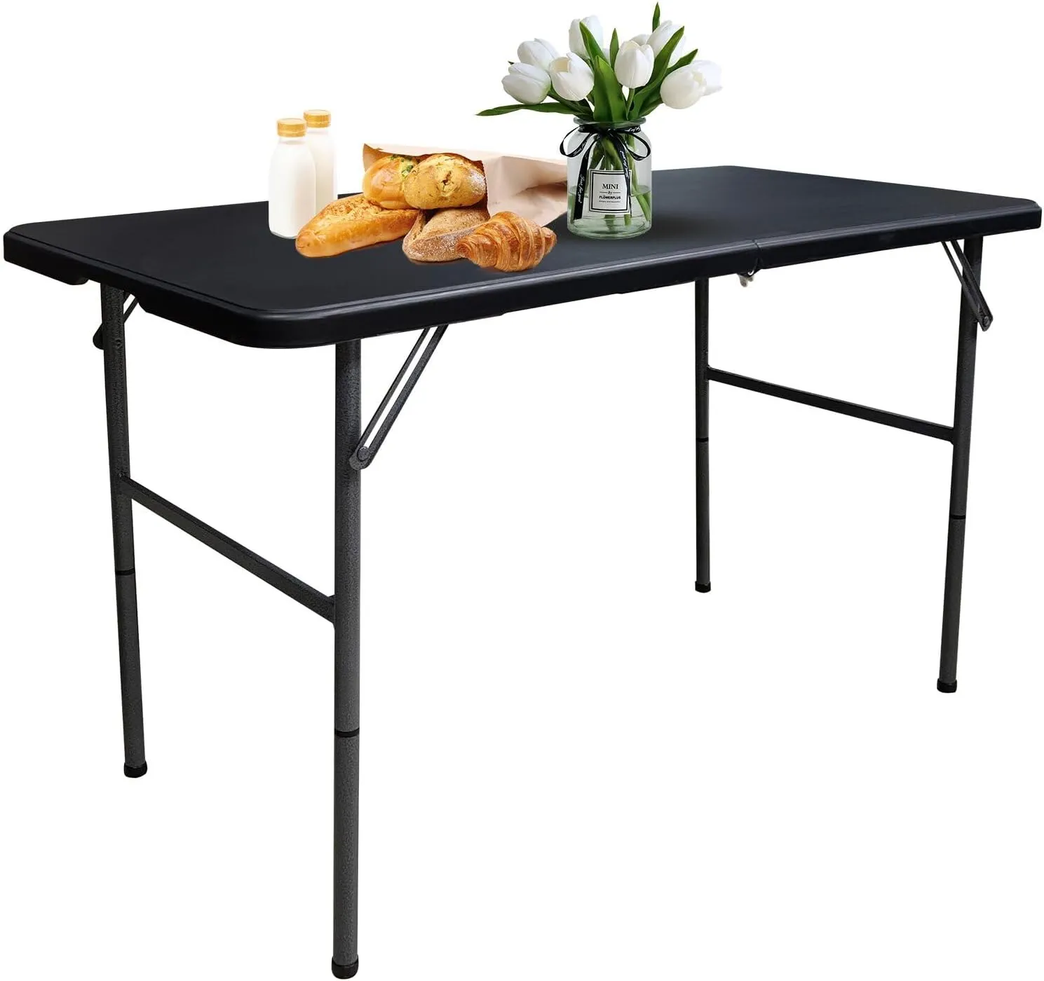 Gocamptoo Folding Table,4ft Indoor Outdoor Heavy Duty Portable Folding Square Plastic Dining Table w/Handle (Balck)