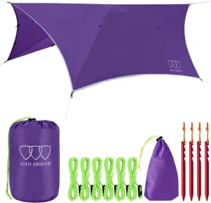 Gold Armour Rainfly Tarp for Hammock and Tent, Waterproof Lightweight Camping Accessories, Survival Gear, Purple
