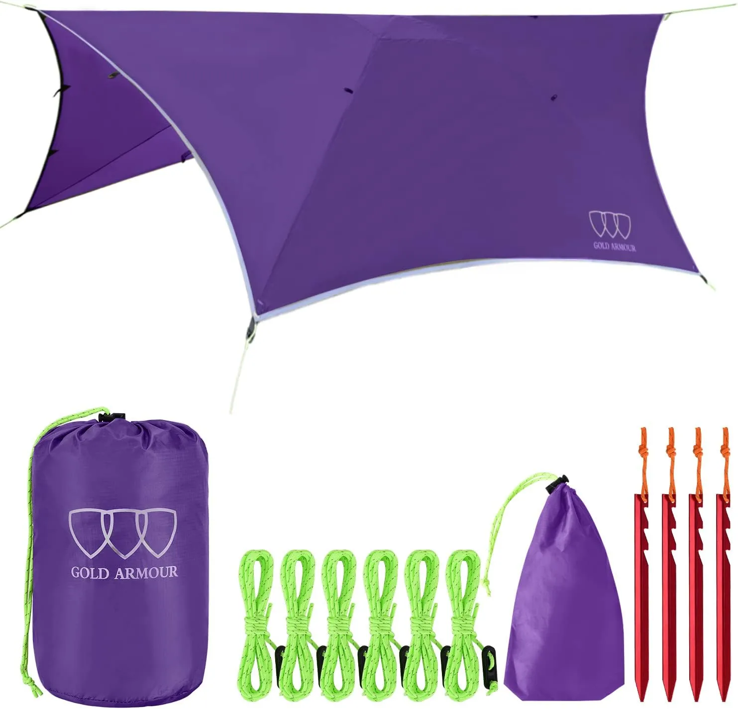 Gold Armour Rainfly Tarp for Hammock and Tent, Waterproof Lightweight Camping Accessories, Survival Gear, Purple