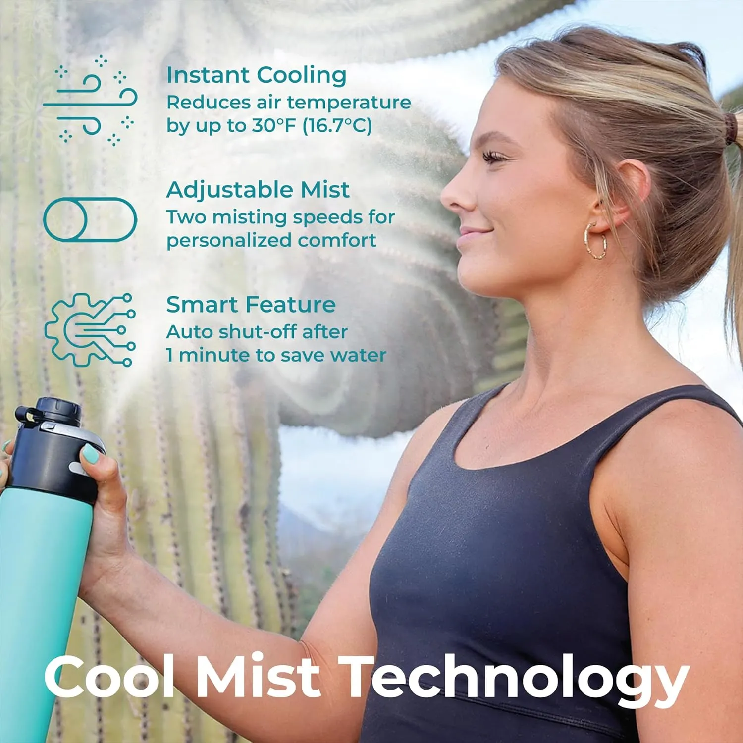 GoMist Misting & Drinking Bottle | Rechargeable Mist & Sip Water Bottle | Quick Charge USB-C Port | 2-Speed Mist Function | Stainless-Steel Double Wall Insulation, 40 oz (Desert Flower)