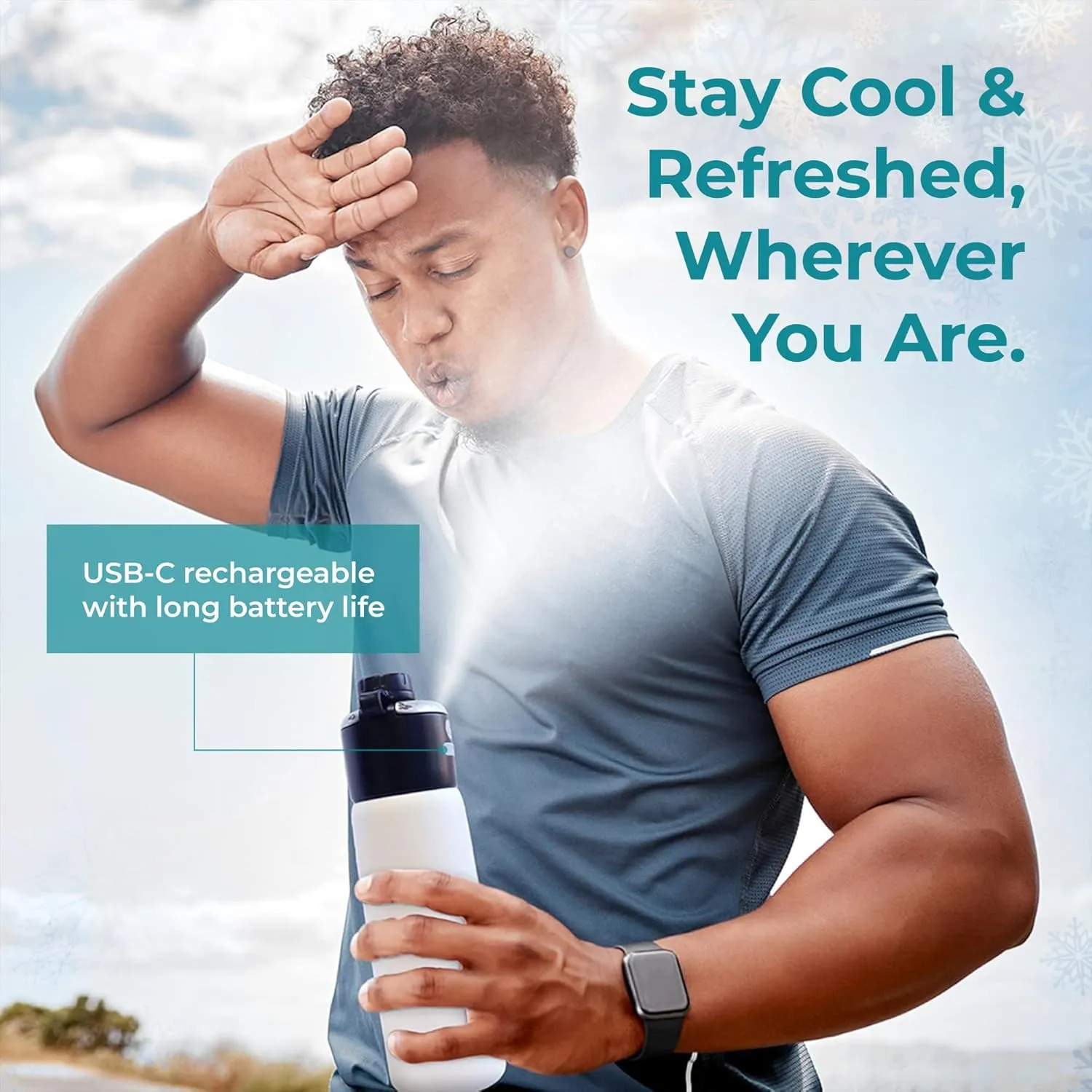 GoMist Misting & Drinking Bottle | Rechargeable Mist & Sip Water Bottle | Quick Charge USB-C Port | 2-Speed Mist Function | Stainless-Steel Double Wall Insulation, 40 oz (Desert Flower)