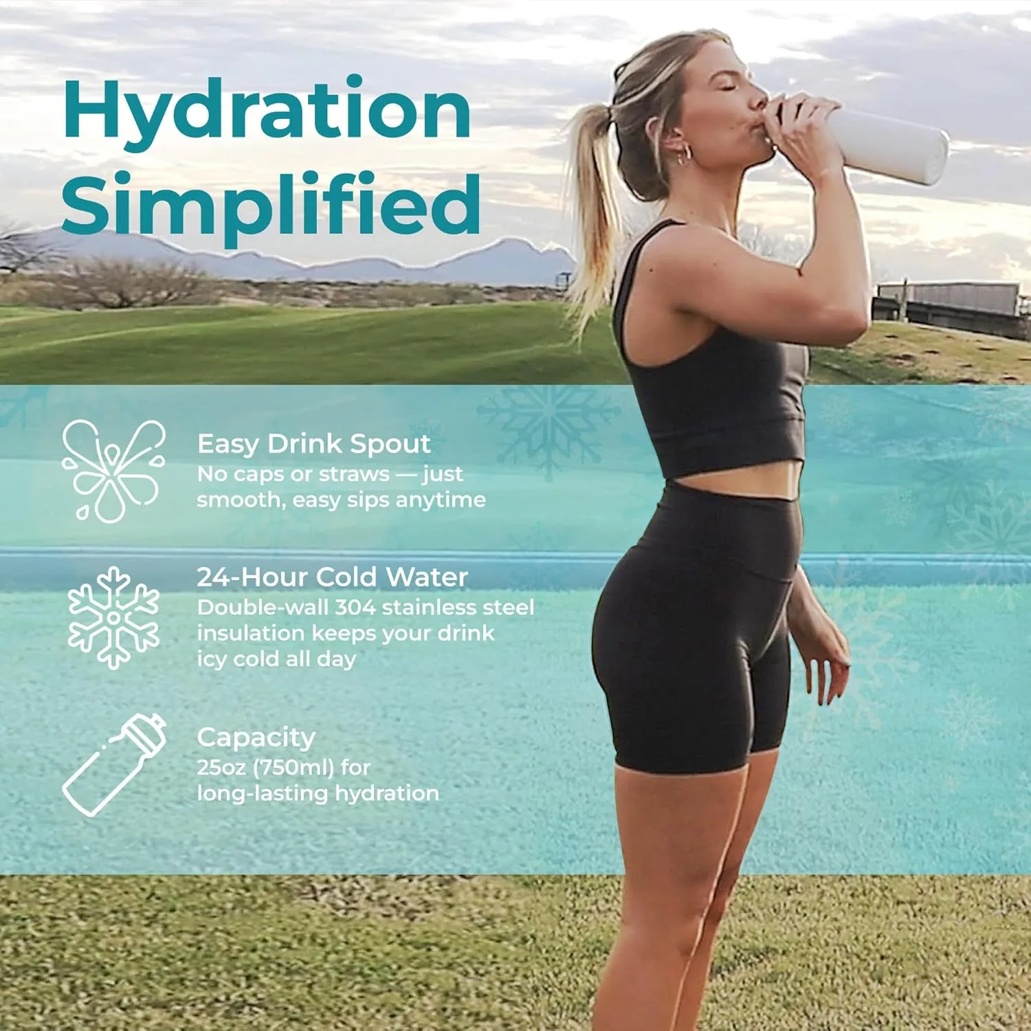GoMist Misting & Drinking Bottle | Rechargeable Mist & Sip Water Bottle | Quick Charge USB-C Port | 2-Speed Mist Function | Stainless-Steel Double Wall Insulation, 40 oz (Desert Flower)