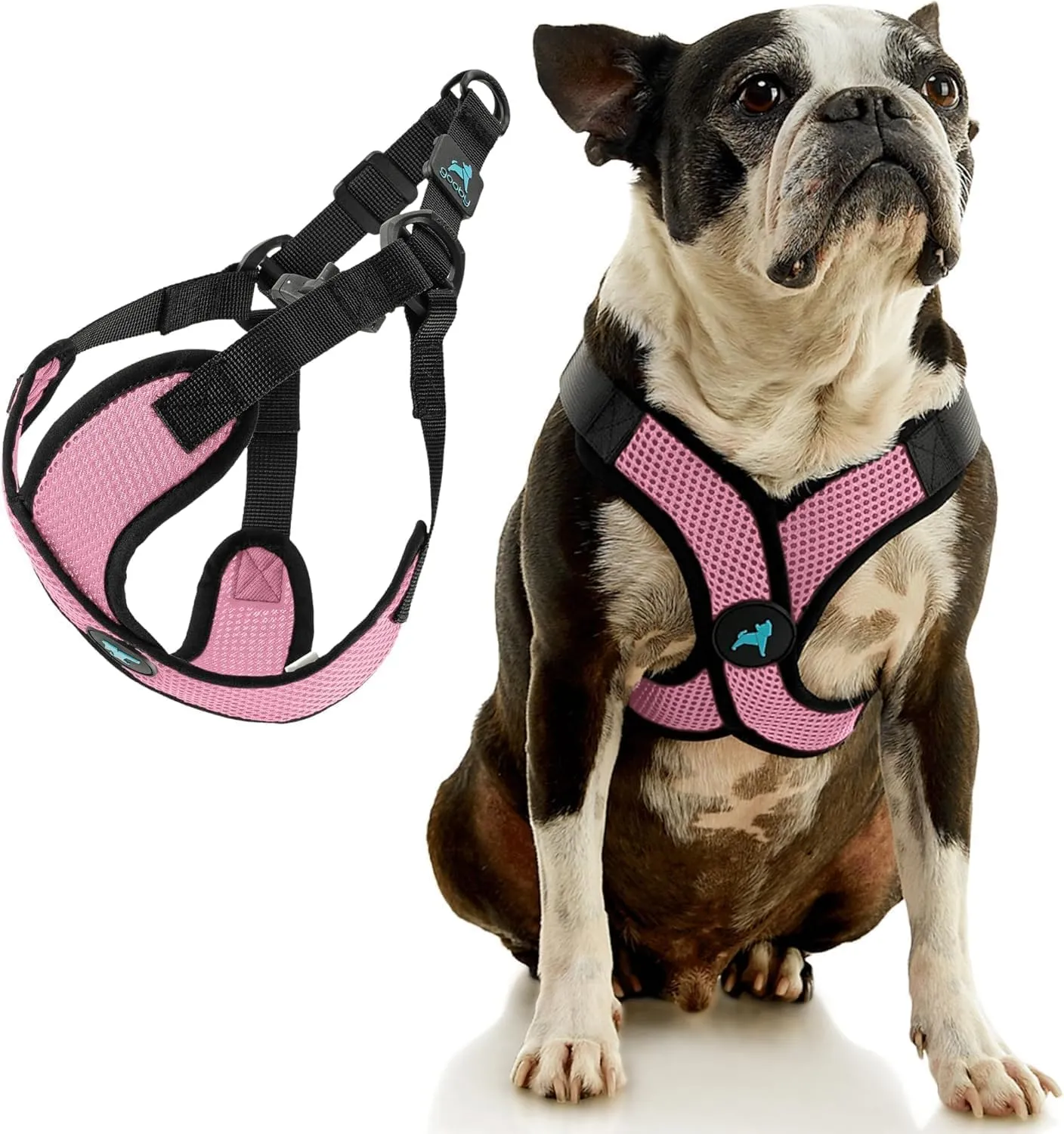 Gooby Comfort X Step in Lite Dog Harness - Choke Free, Escape Free with Light Breathable Mesh - Step in Dog Harness for Small and Medium Dogs - Quick Release Buckle, Metal D-Rings - Pink, Medium